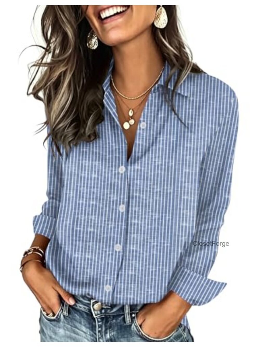 Women's Long Sleeve Button Down Shirt Dressy Casual Collared Blouse
